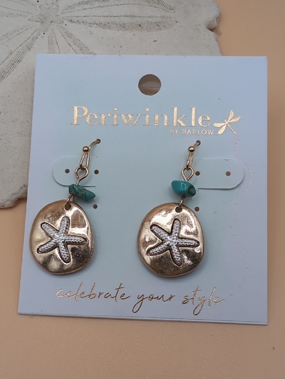 Periwinkle by Barlow Gold Starfish Earrings with Turquoise Bead NWT